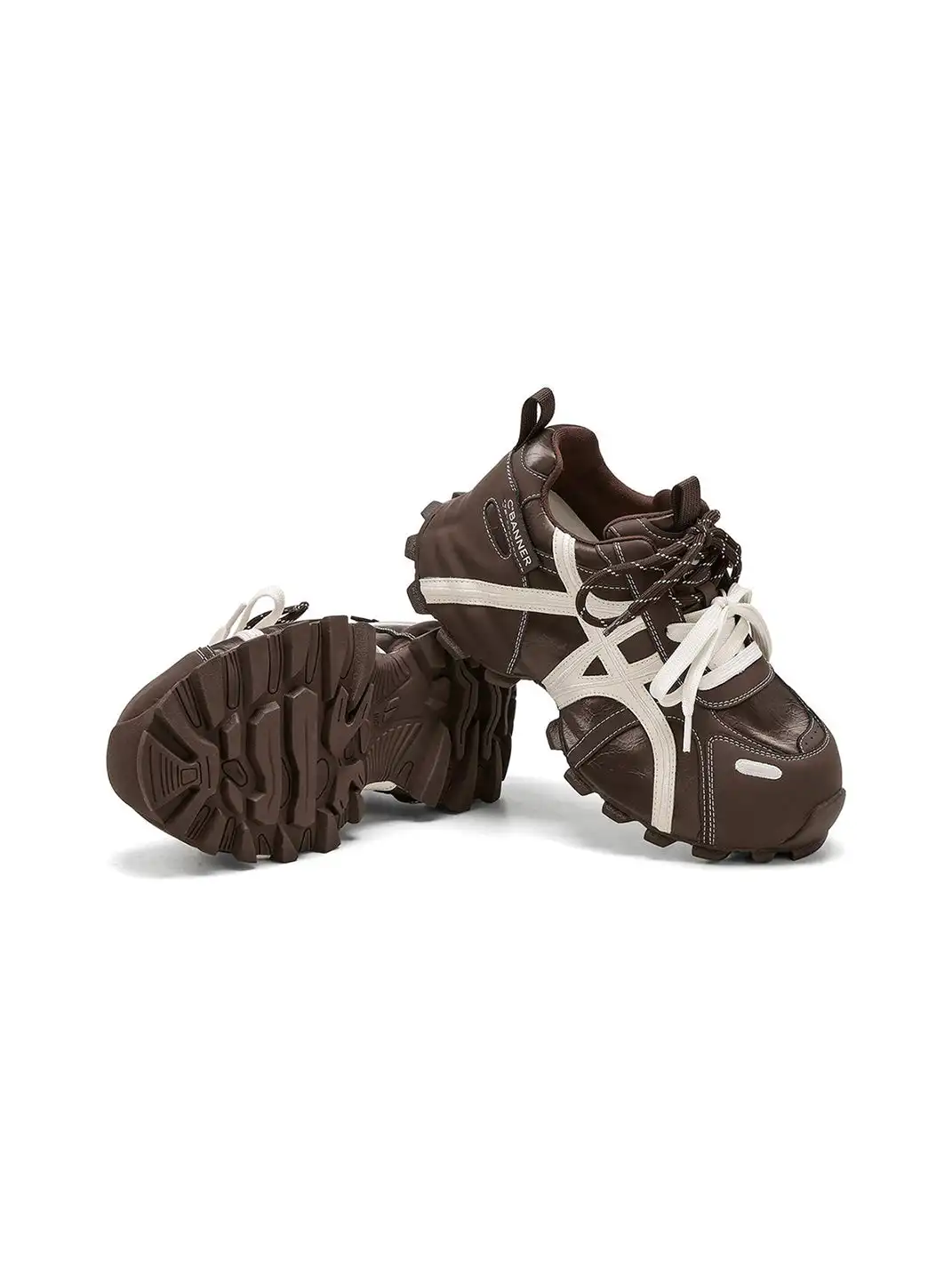 C.BANNER | Beige Brown Cross-Strap Trail Runner Sneakers