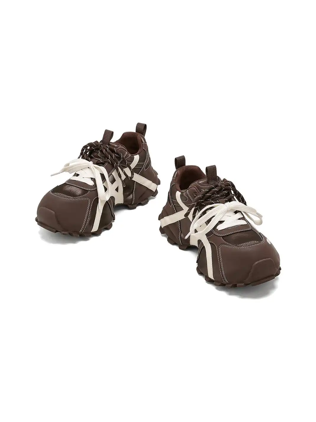 C.BANNER | Beige Brown Cross-Strap Trail Runner Sneakers