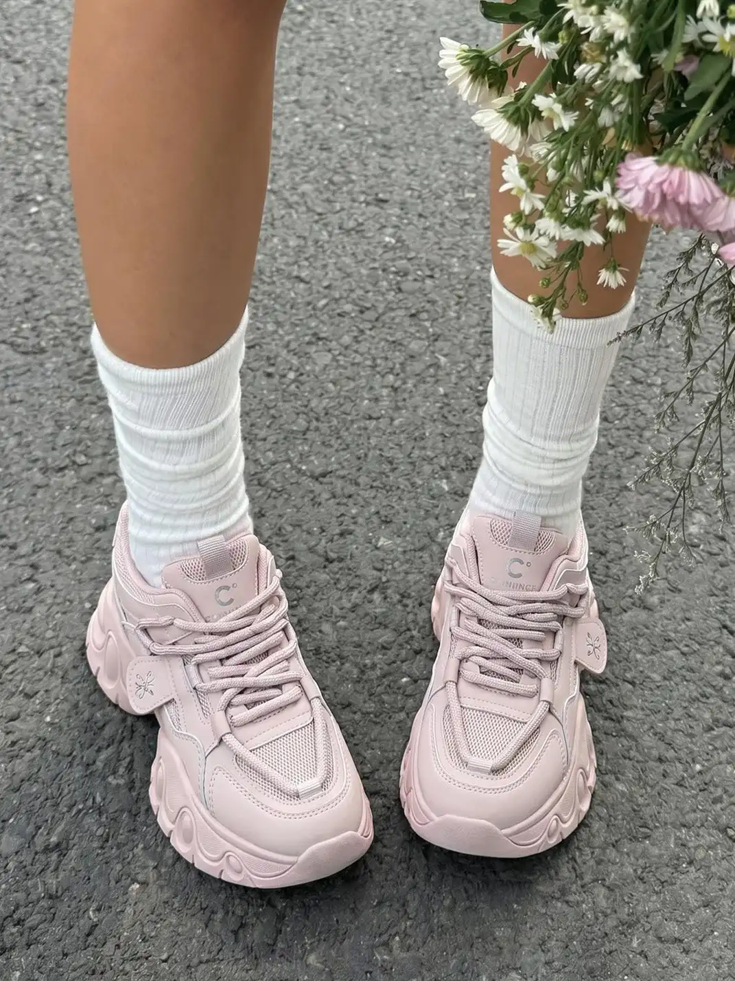C.BANNER | Pink Sculpted Platform Sneakers