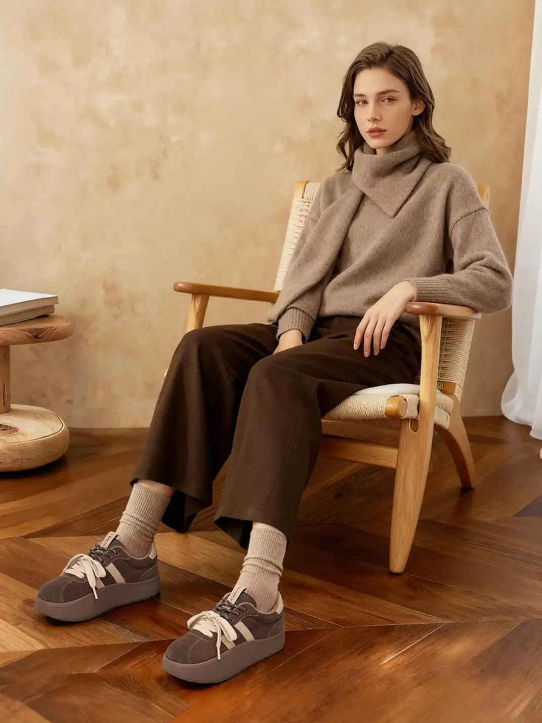 C.BANNER | Coffee Suede Platform Sneakers