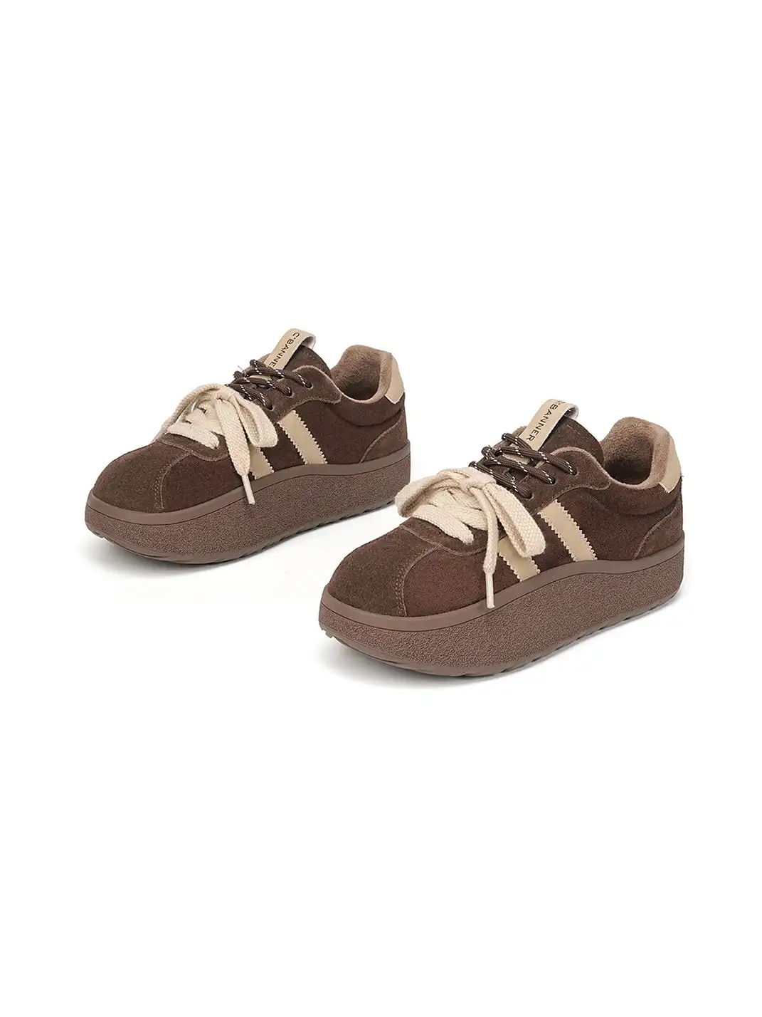 C.BANNER | Coffee Suede Platform Sneakers