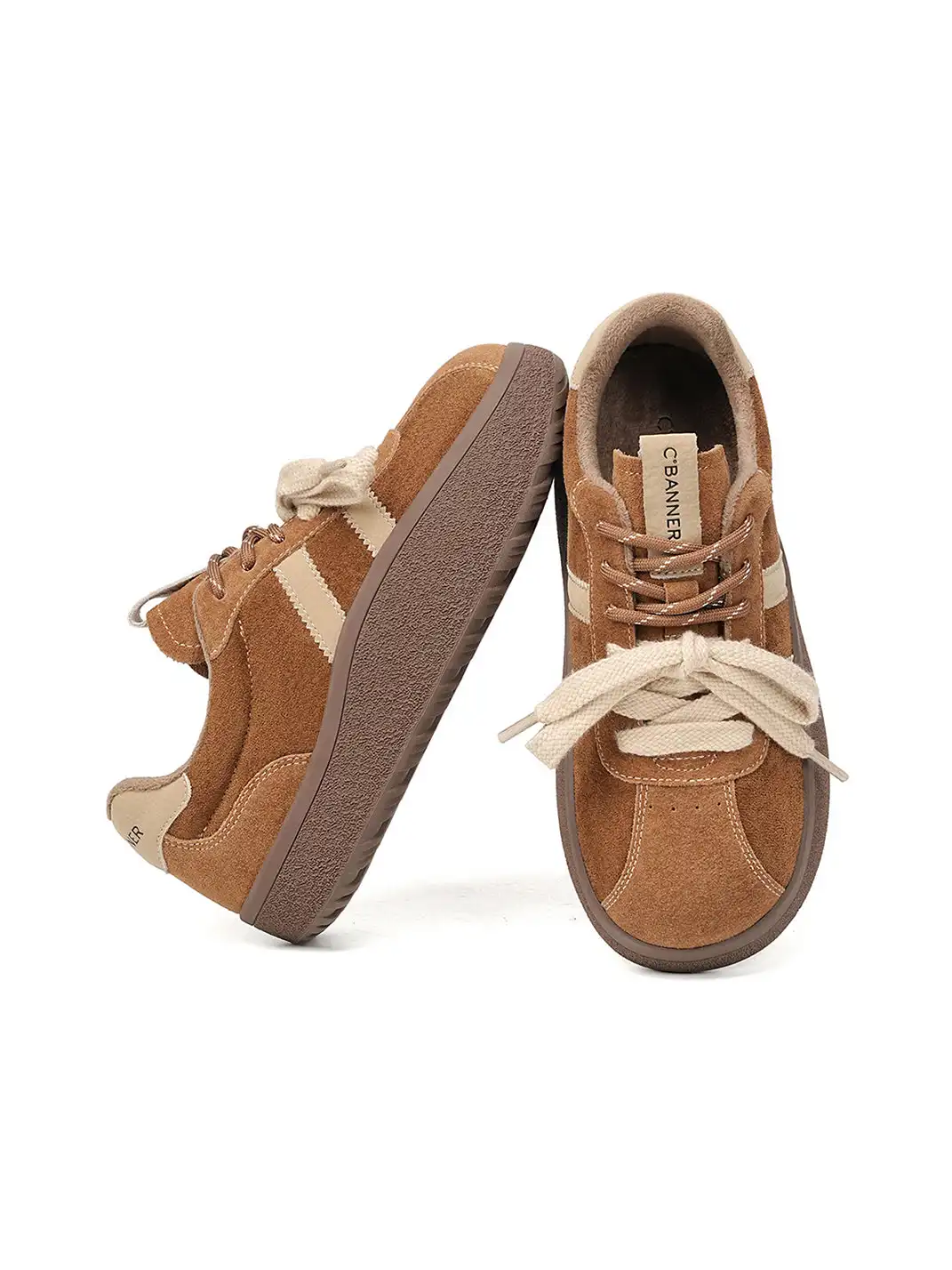 C.BANNER | Camel Suede Platform Sneakers