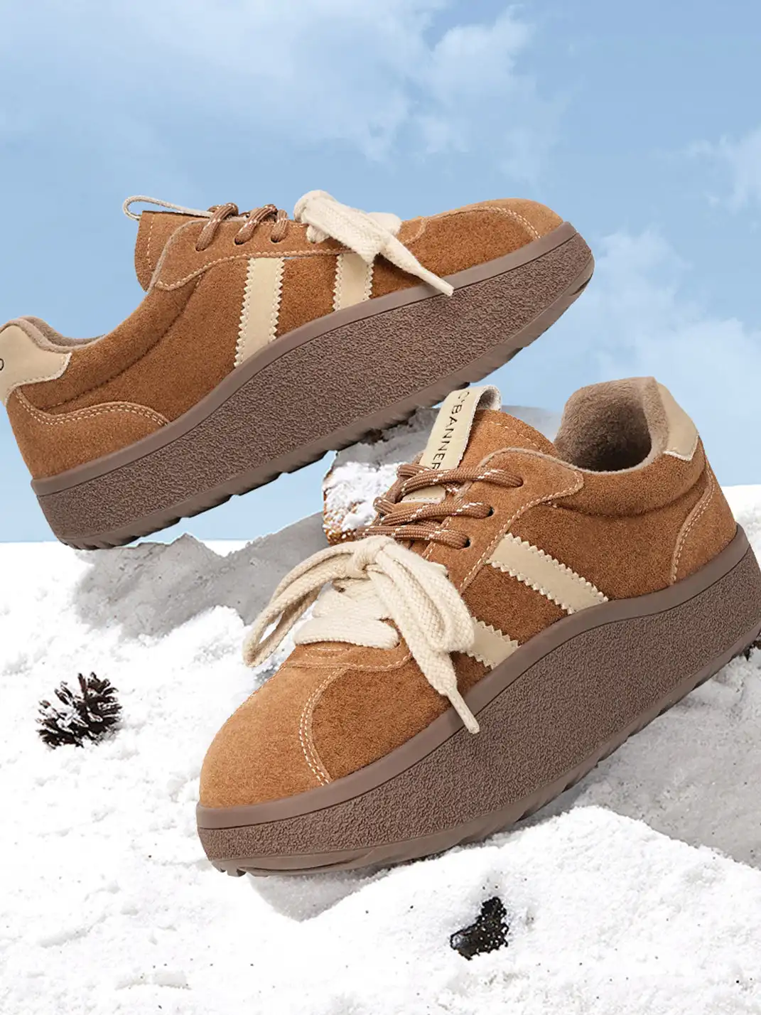 C.BANNER | Camel Suede Platform Sneakers