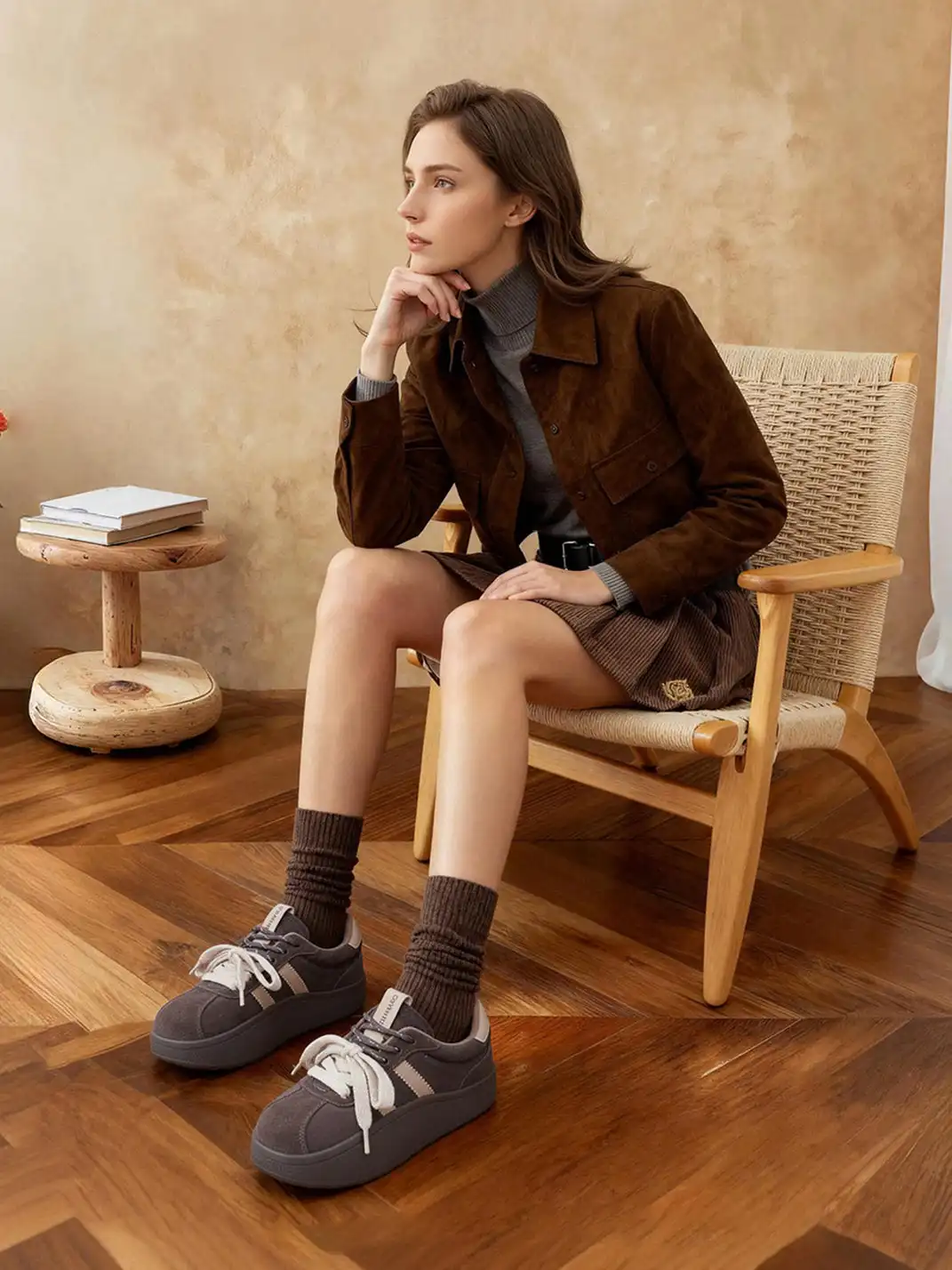 C.BANNER | Gray Suede Platform Sneakers
