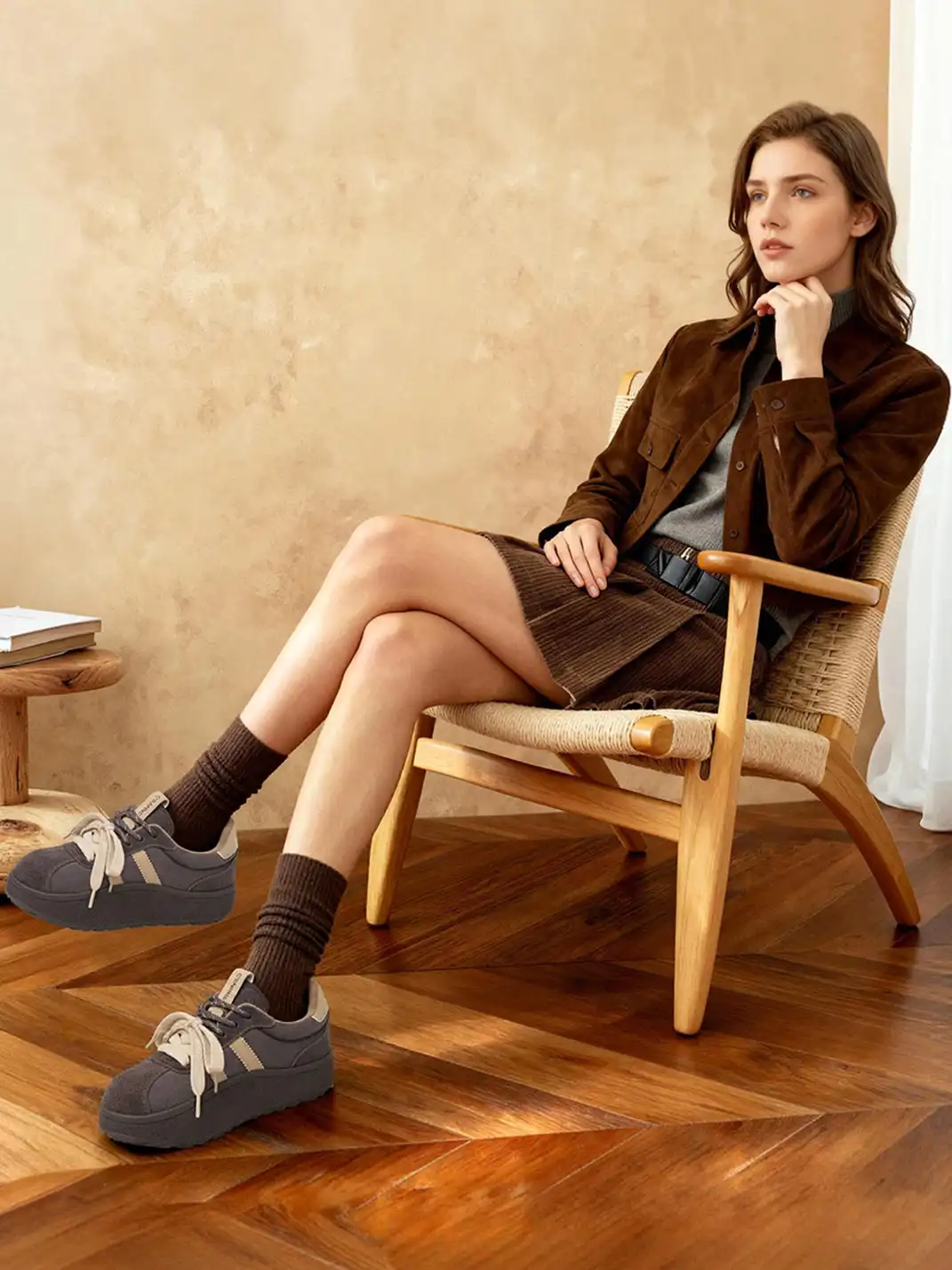 C.BANNER | Gray Suede Platform Sneakers