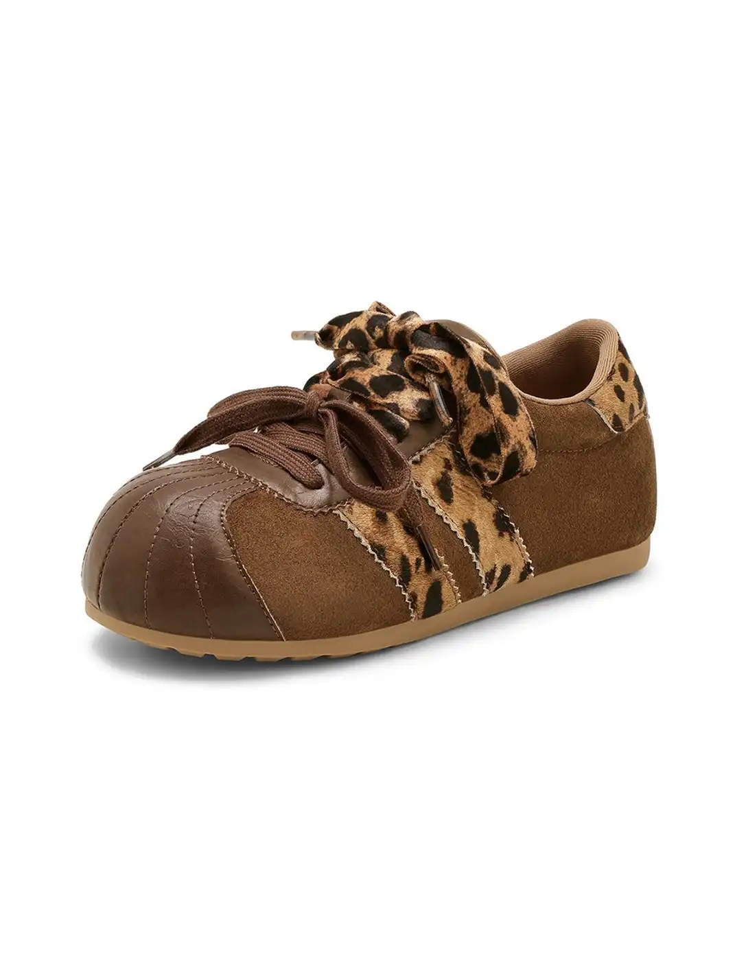 C.BANNER | Brown Leopard Panel Low-Top Sneakers