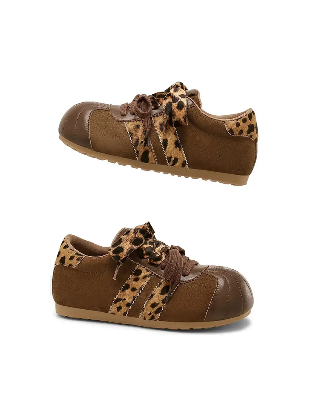 C.BANNER | Brown Leopard Panel Low-Top Sneakers