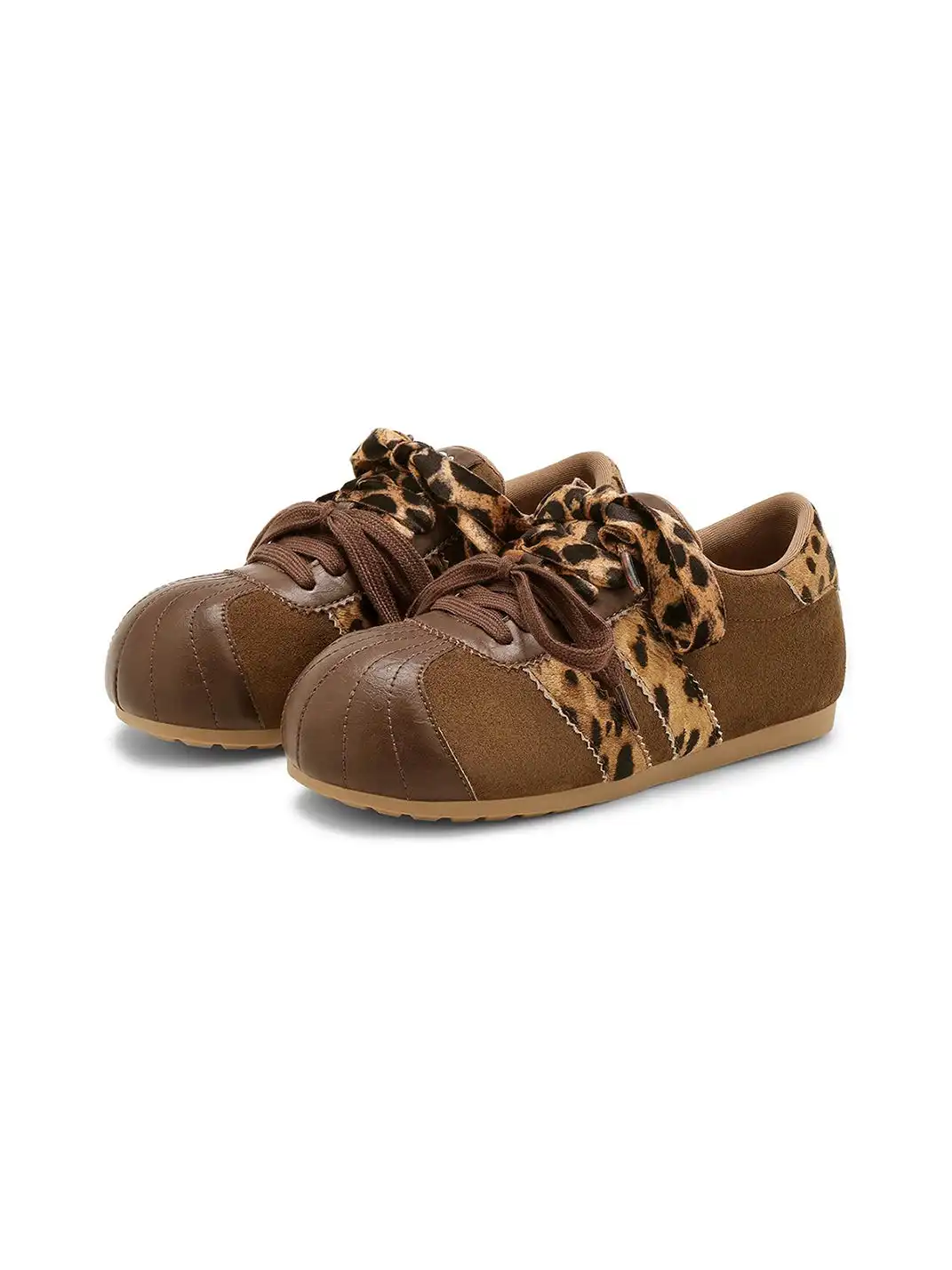 C.BANNER | Brown Leopard Panel Low-Top Sneakers