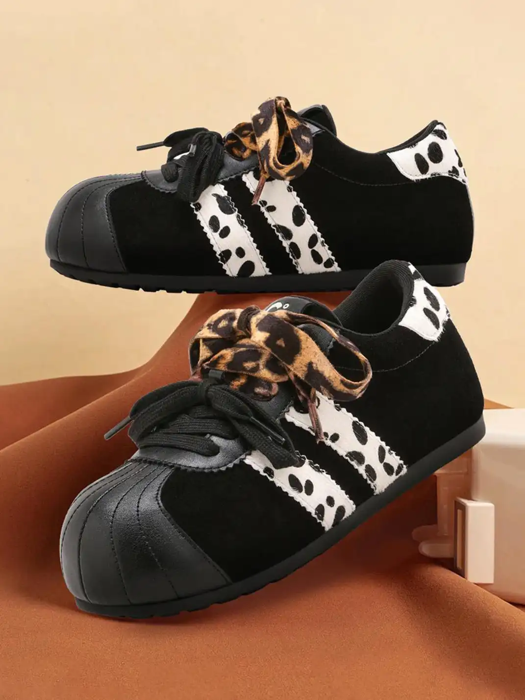 C.BANNER | Black Leopard Panel Low-Top Sneakers