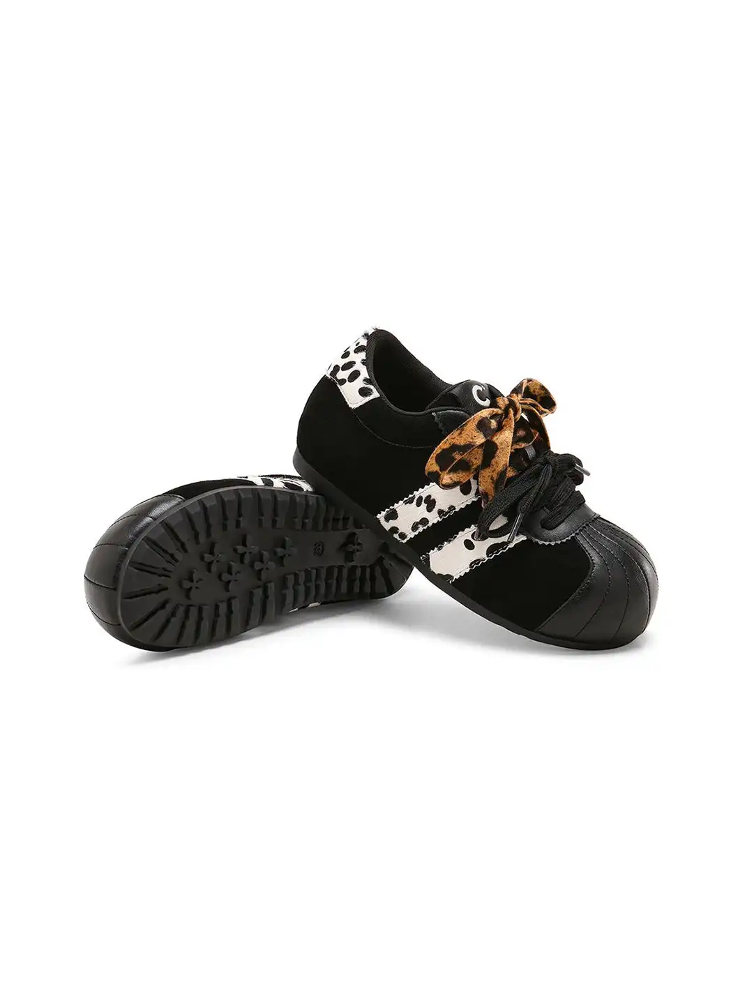C.BANNER | Black Leopard Panel Low-Top Sneakers