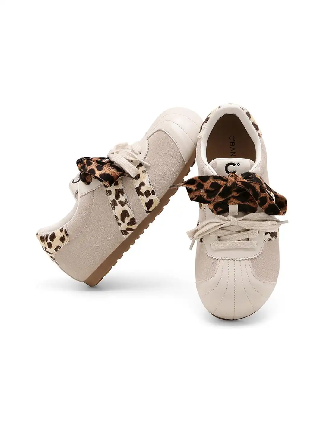 C.BANNER | Beige Leopard Panel Low-Top Sneakers