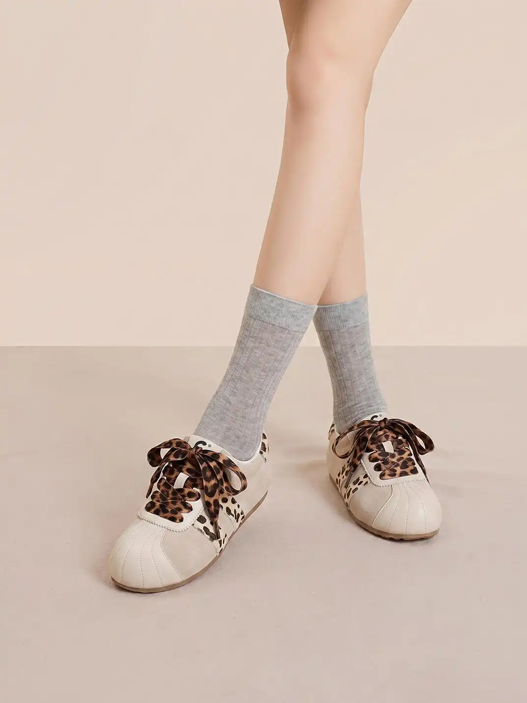 C.BANNER | Beige Leopard Panel Low-Top Sneakers