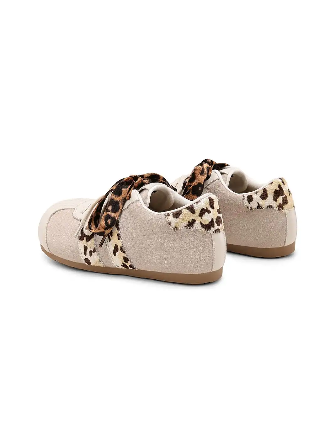 C.BANNER | Beige Leopard Panel Low-Top Sneakers