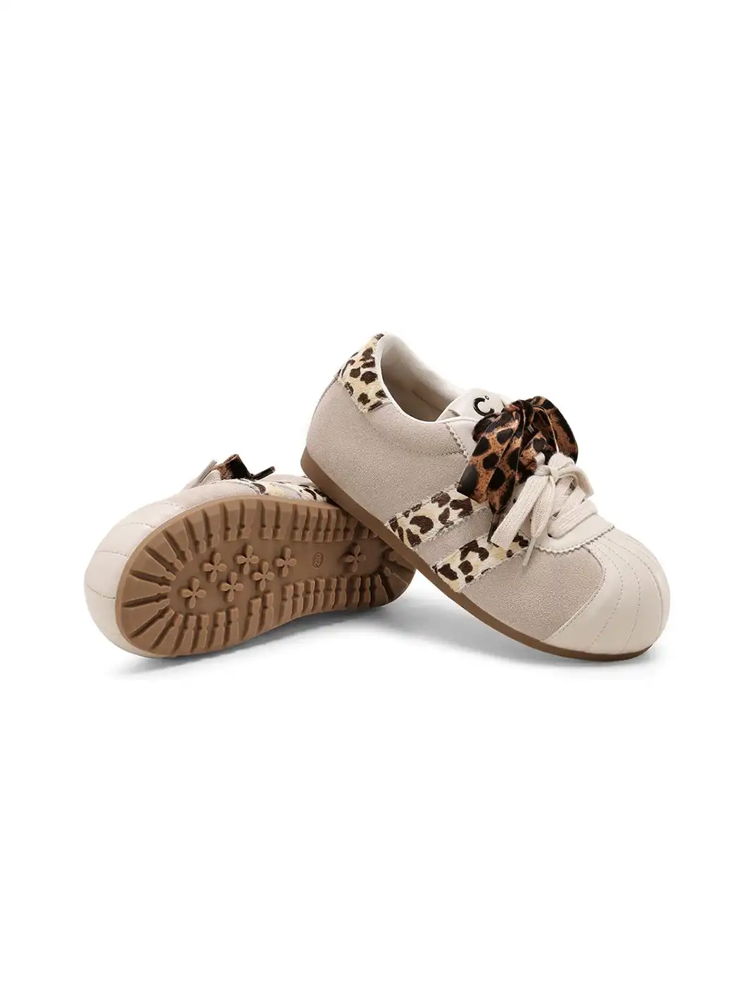 C.BANNER | Beige Leopard Panel Low-Top Sneakers