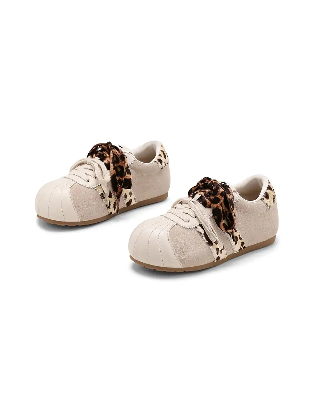 C.BANNER | Beige Leopard Panel Low-Top Sneakers
