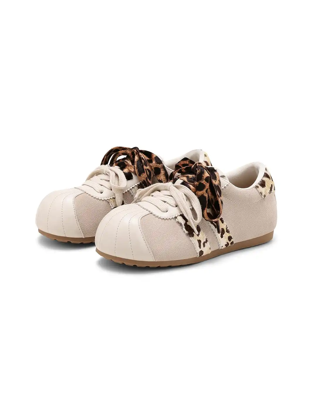 C.BANNER | Beige Leopard Panel Low-Top Sneakers
