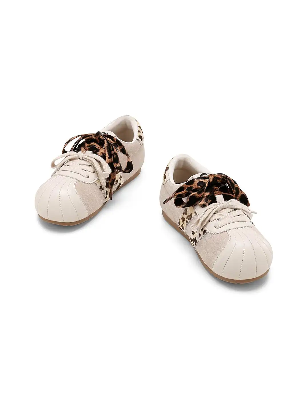 C.BANNER | Beige Leopard Panel Low-Top Sneakers
