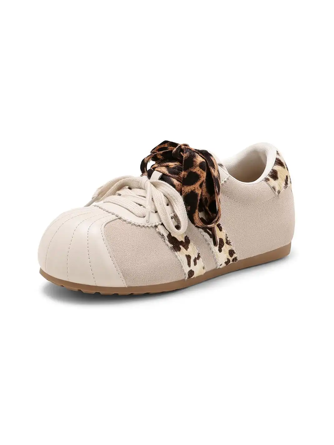 C.BANNER | Beige Leopard Panel Low-Top Sneakers