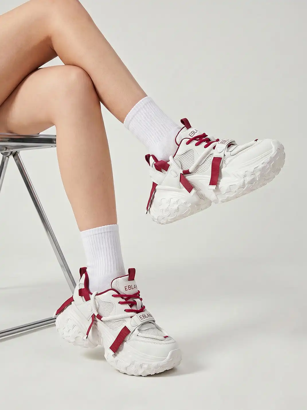 EBLAN | White Strap Platform Tech Sneakers