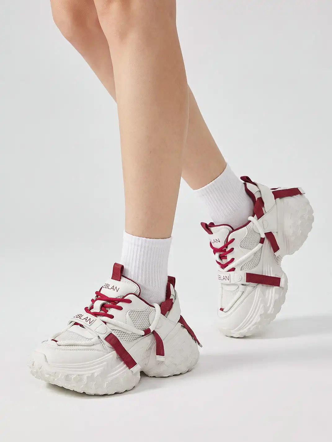 EBLAN | White Strap Platform Tech Sneakers