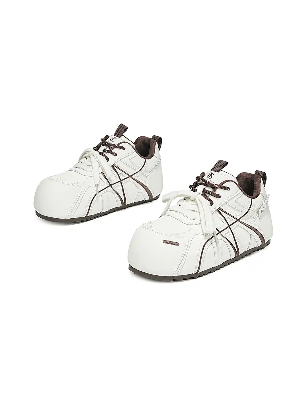 EBLAN | Beige Coffee Panel Trainer Sneakers