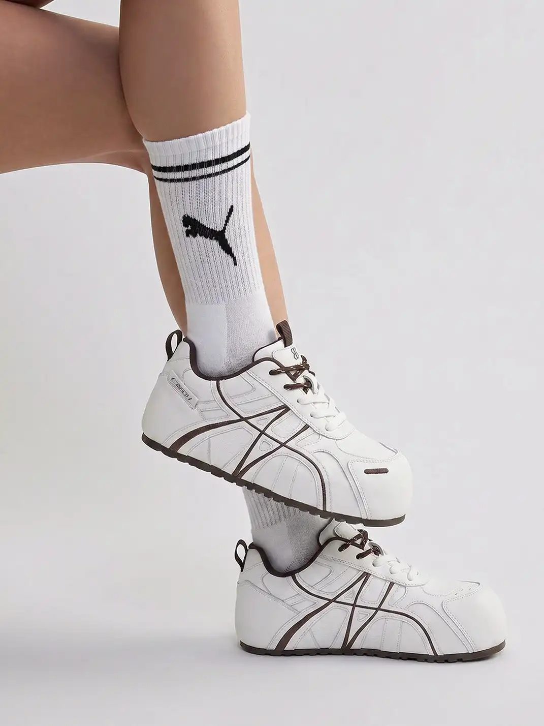 EBLAN | Beige Coffee Panel Trainer Sneakers