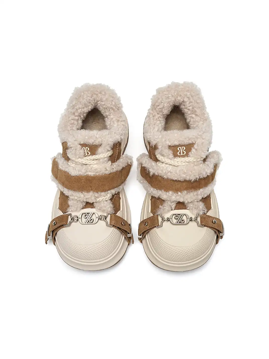 EBLAN | Camel Shearling Strap Platform Sneakers