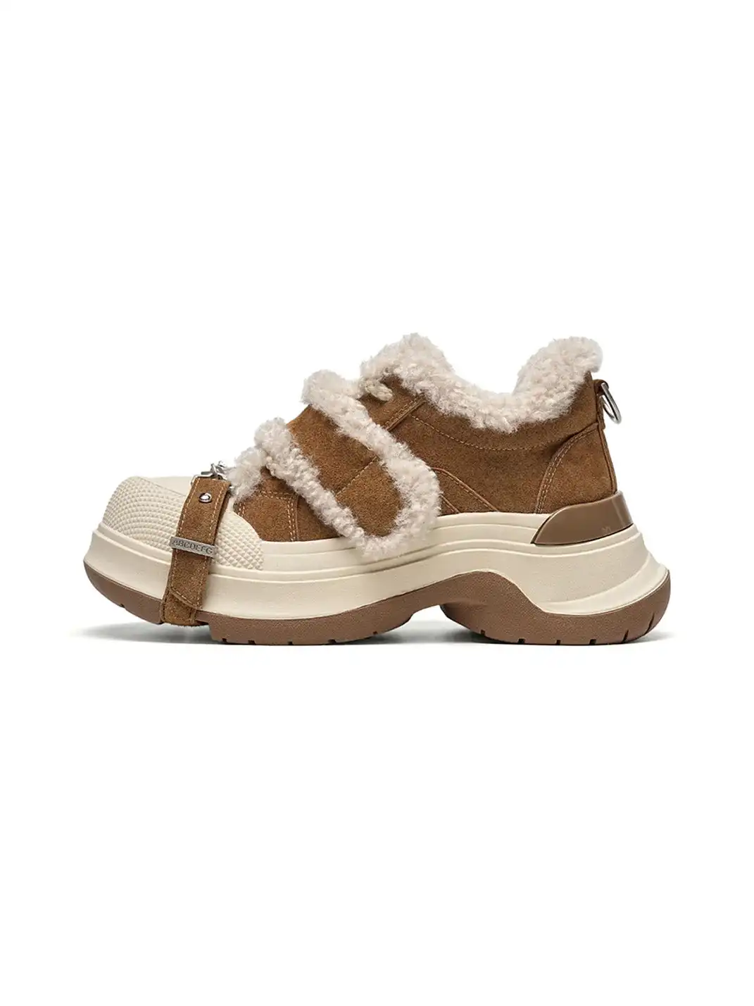 EBLAN | Camel Shearling Strap Platform Sneakers