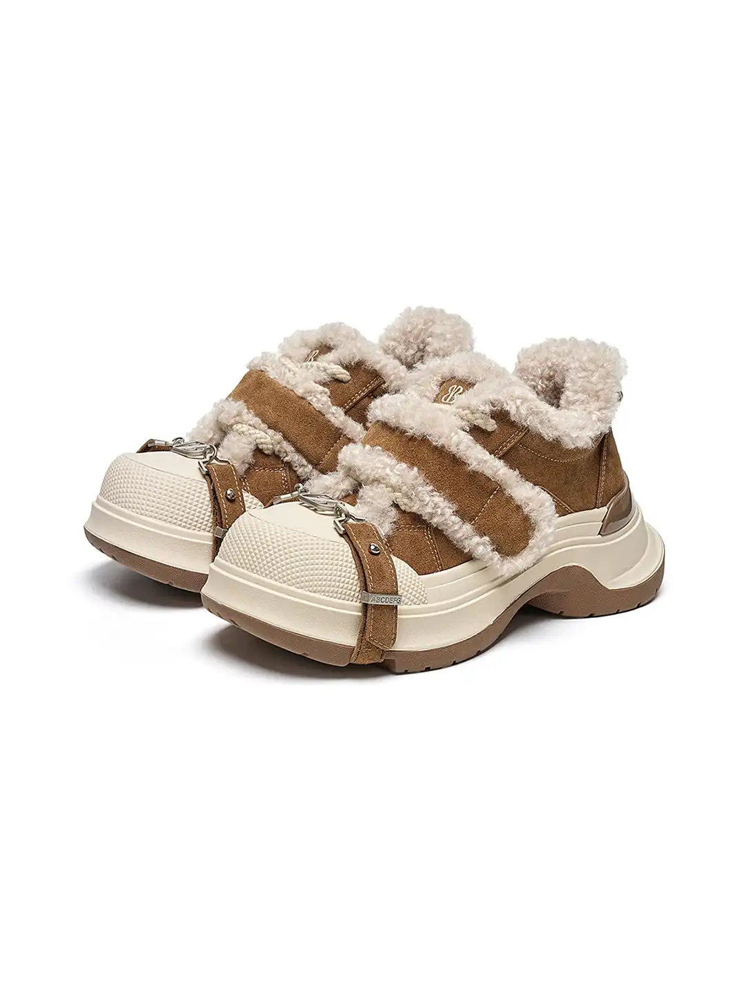 EBLAN | Camel Shearling Strap Platform Sneakers