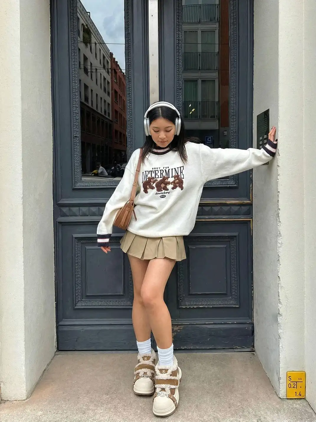 EBLAN | Camel Shearling Strap Platform Sneakers