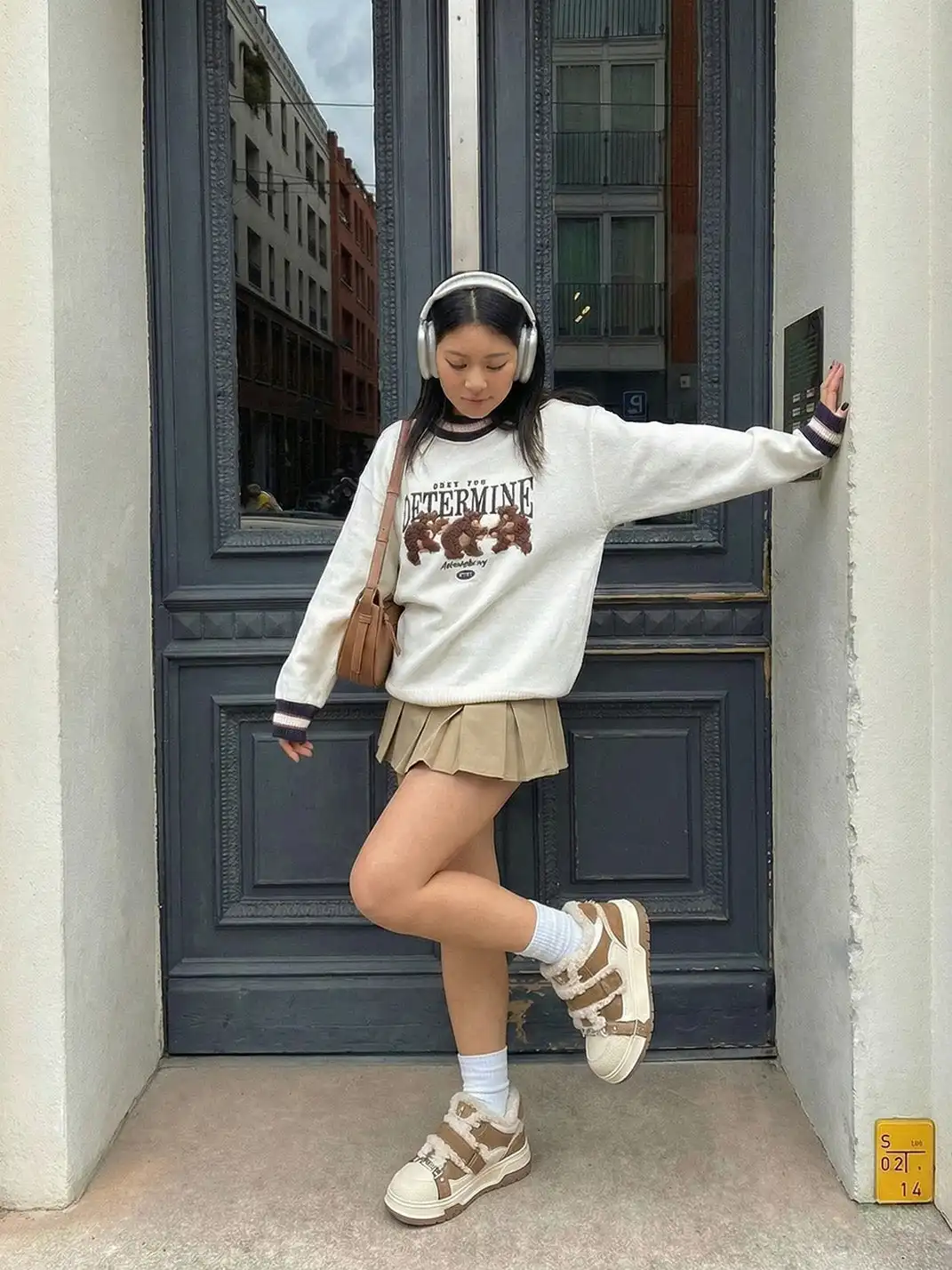 EBLAN | Camel Shearling Strap Platform Sneakers