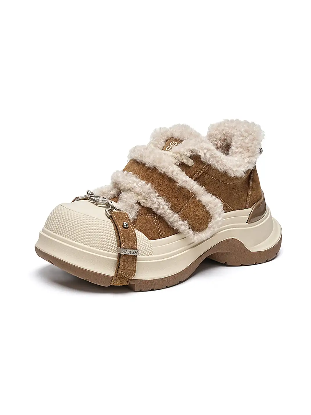 EBLAN | Camel Shearling Strap Platform Sneakers