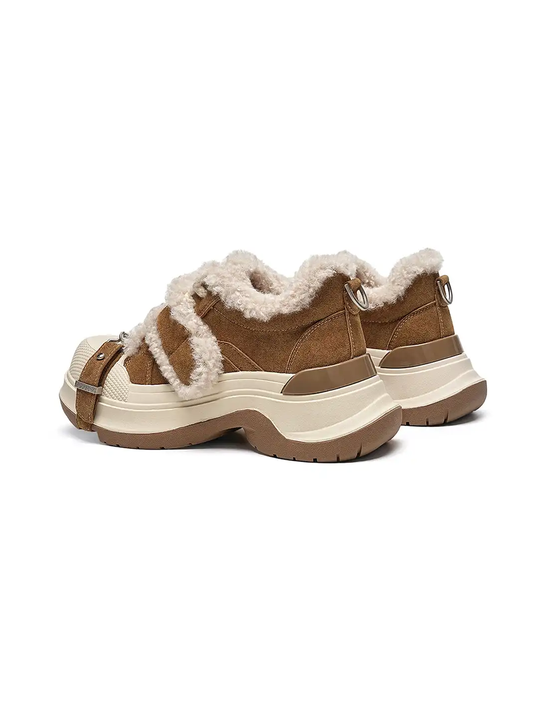 EBLAN | Camel Shearling Strap Platform Sneakers
