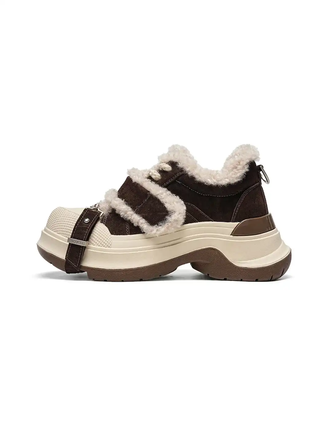 EBLAN | Coffee Shearling Strap Platform Sneakers