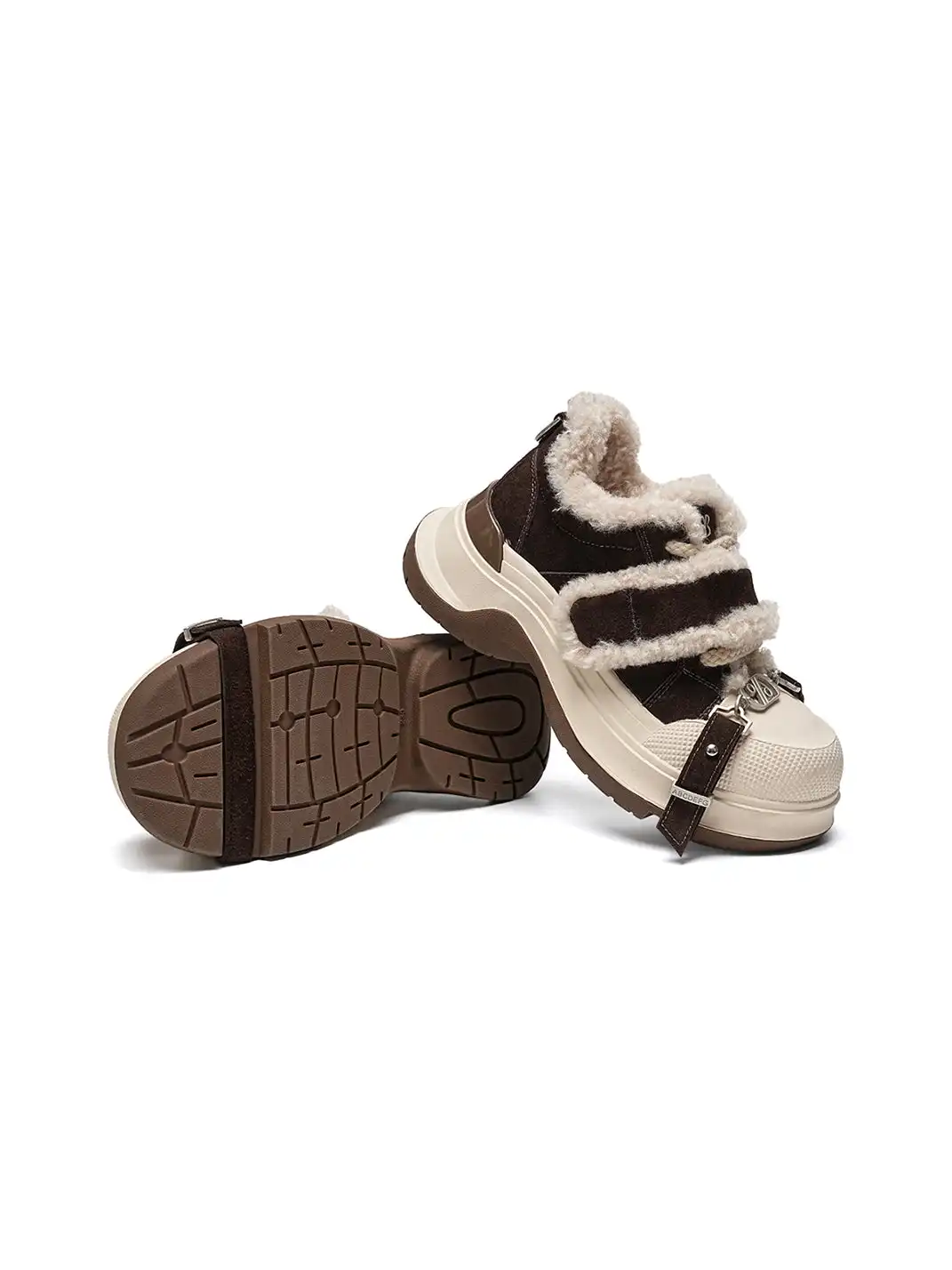 EBLAN | Coffee Shearling Strap Platform Sneakers