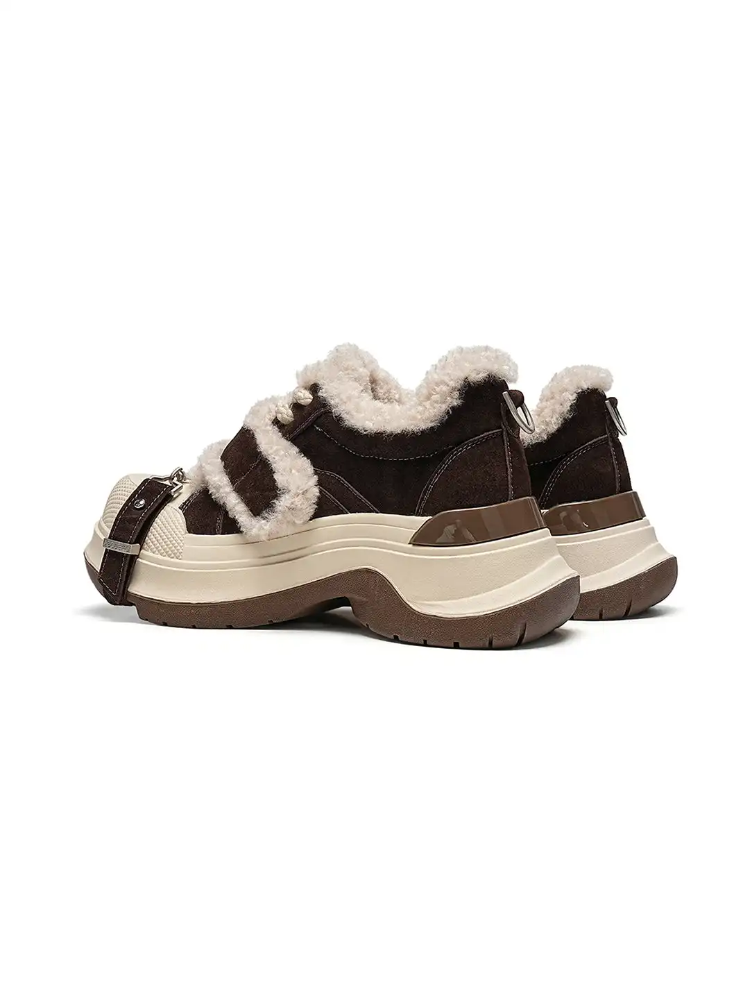 EBLAN | Coffee Shearling Strap Platform Sneakers