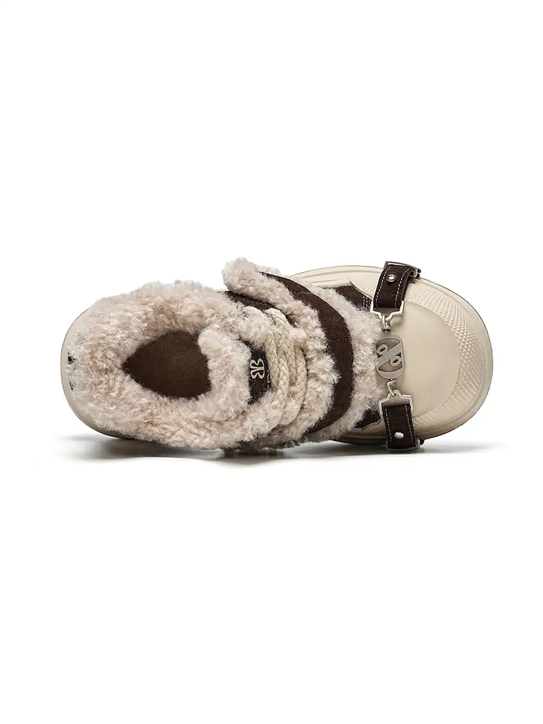 EBLAN | Coffee Shearling Strap Platform Sneakers