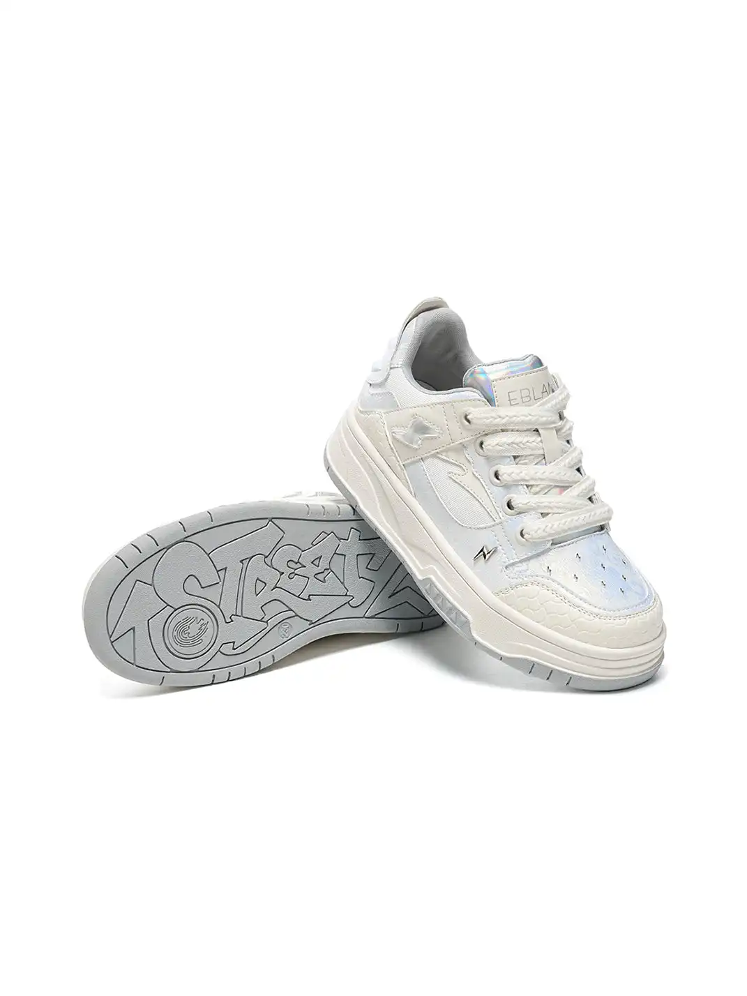 EBLAN | White Iridescent Panel Platform Sneakers