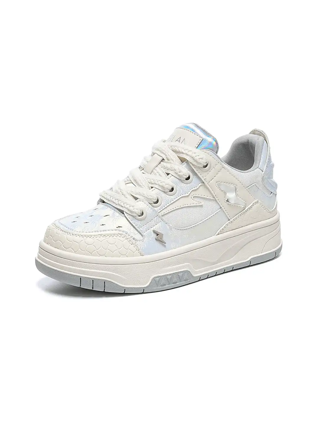 EBLAN | White Iridescent Panel Platform Sneakers