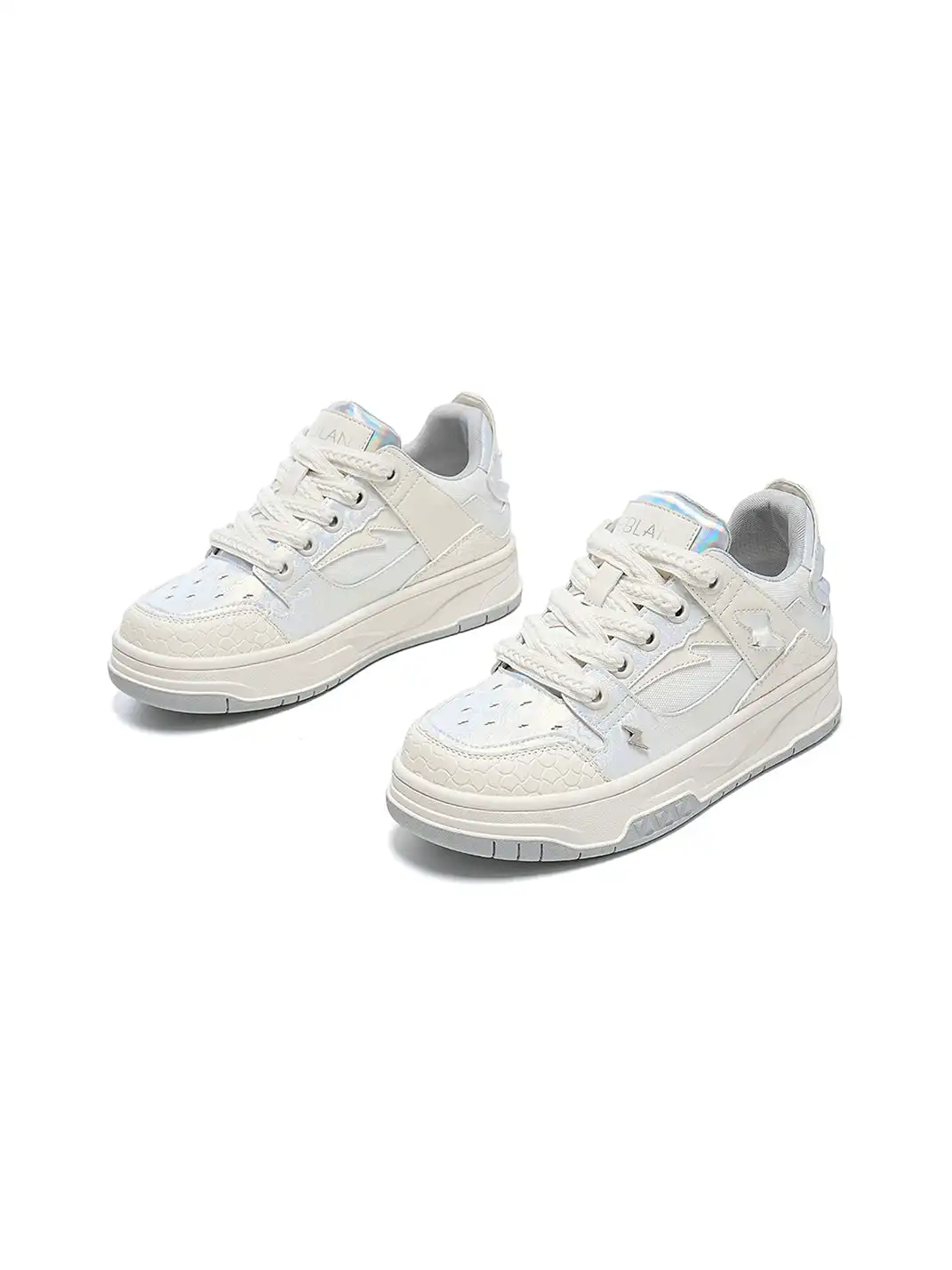 EBLAN | White Iridescent Panel Platform Sneakers
