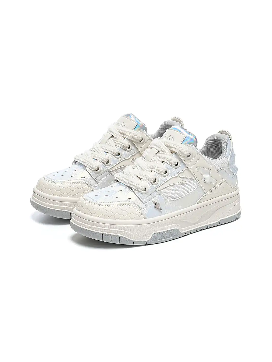 EBLAN | White Iridescent Panel Platform Sneakers