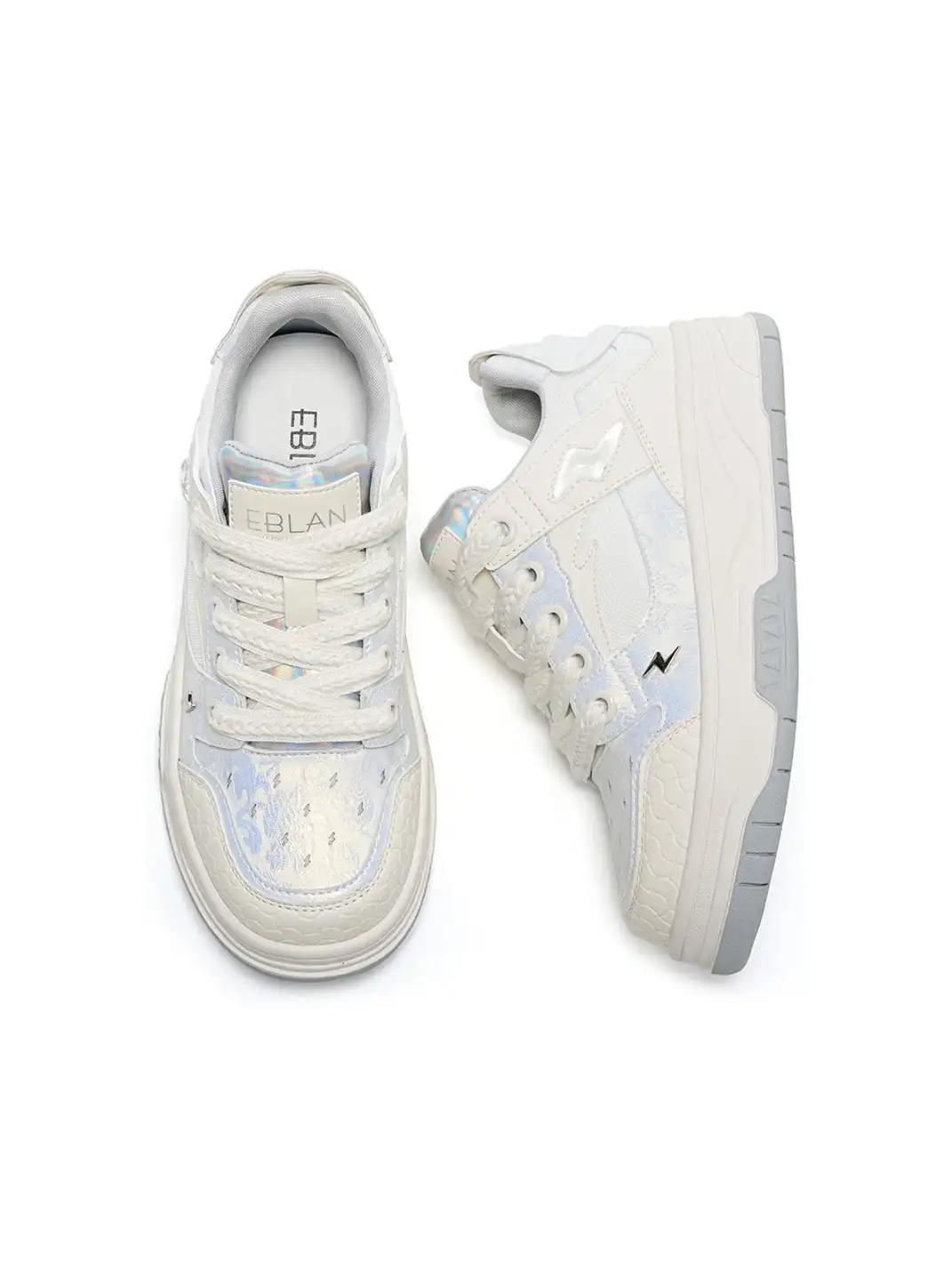 EBLAN | White Iridescent Panel Platform Sneakers