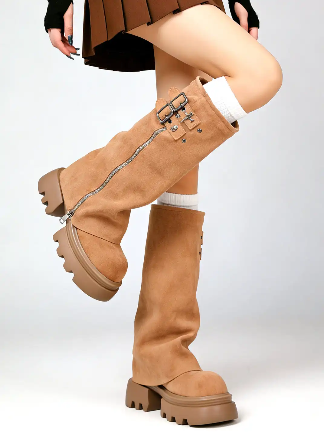 PINJIAHUI | Chunky Sole Suede Platform Boots