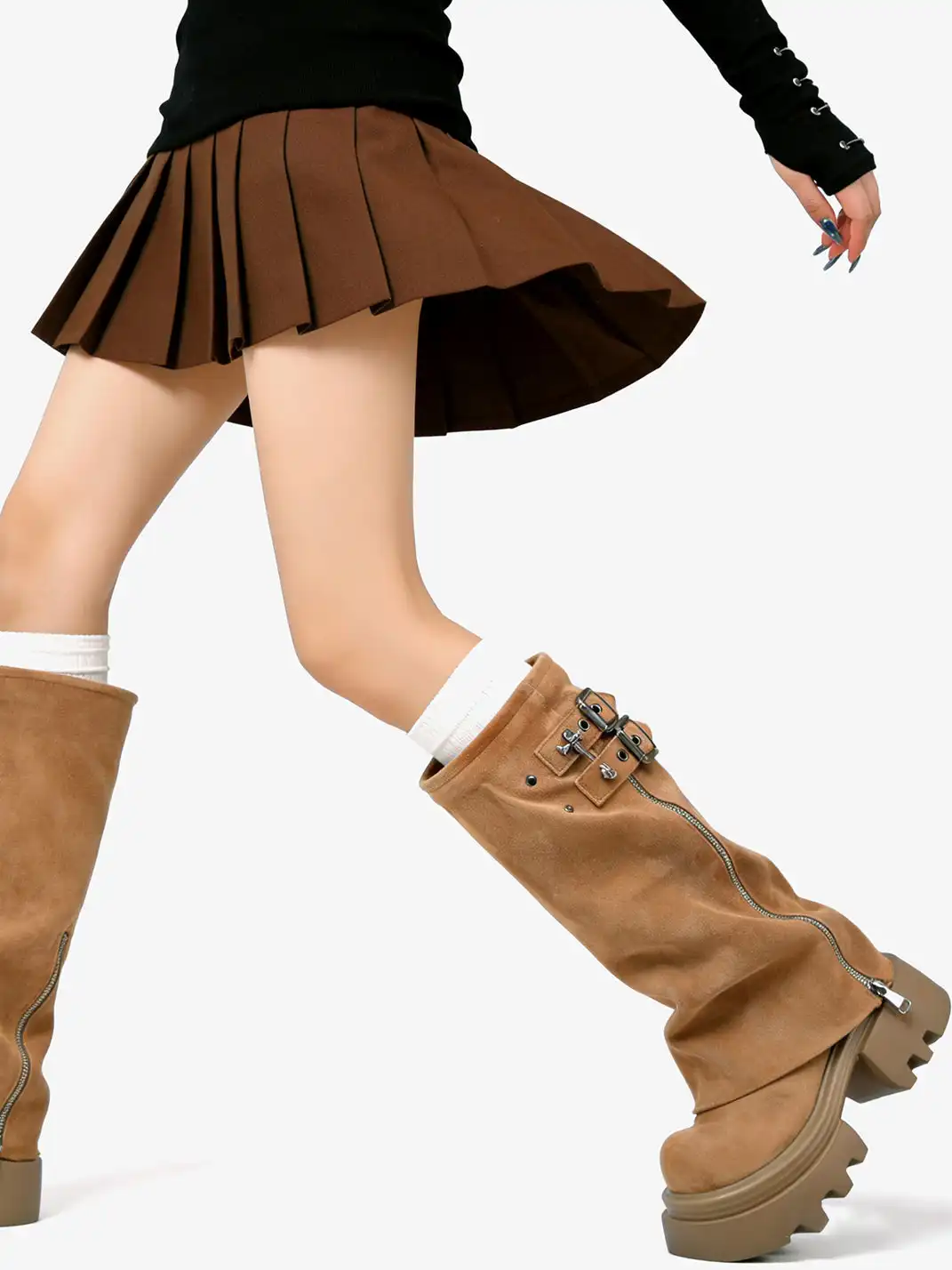 PINJIAHUI | Chunky Sole Suede Platform Boots