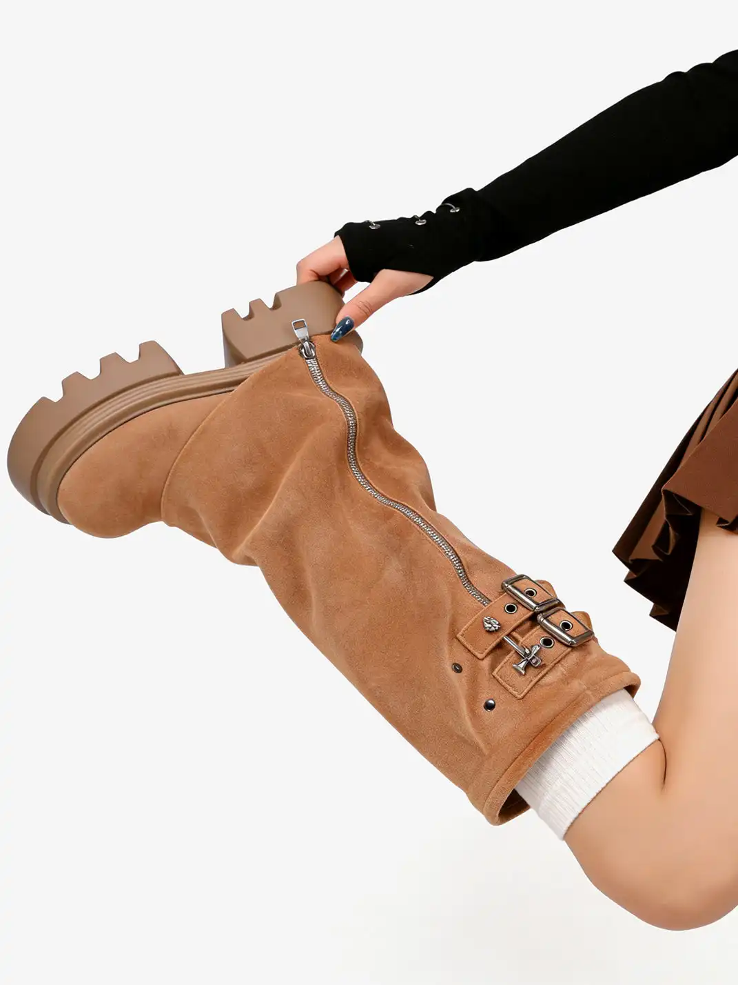 PINJIAHUI | Chunky Sole Suede Platform Boots