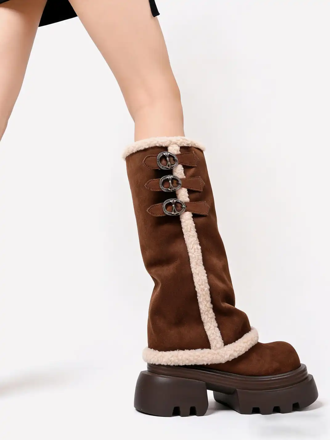 PINJIAHUI | Faux Fur Lined Suede Platform Boots