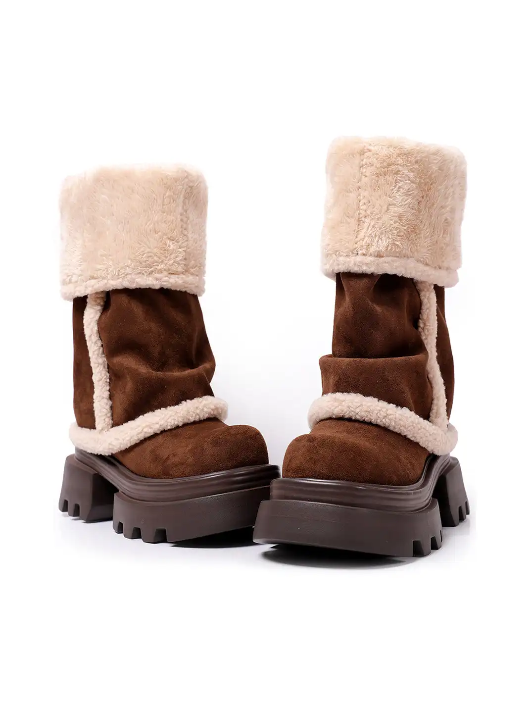 PINJIAHUI | Faux Fur Lined Suede Platform Boots