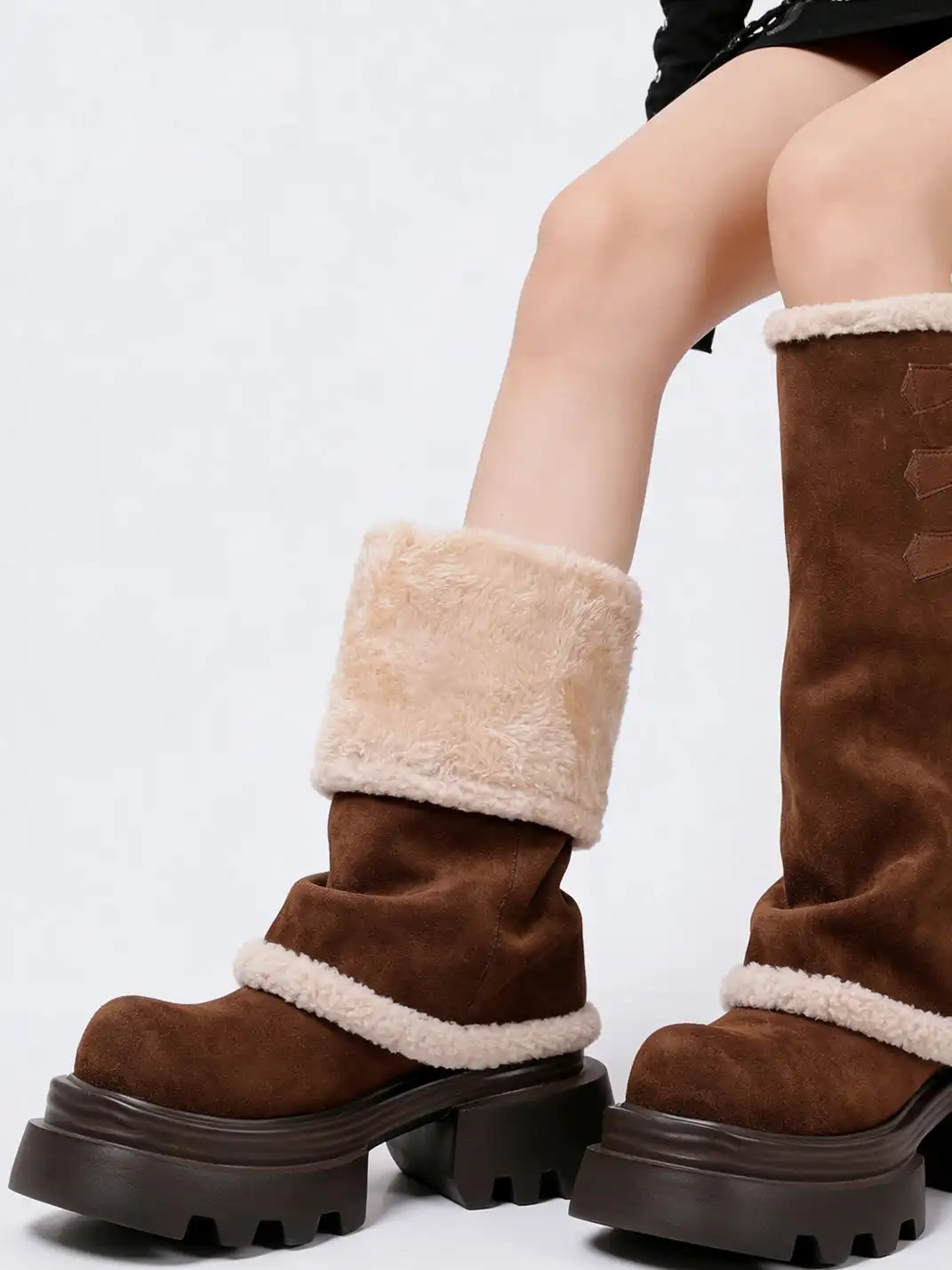 PINJIAHUI | Faux Fur Lined Suede Platform Boots