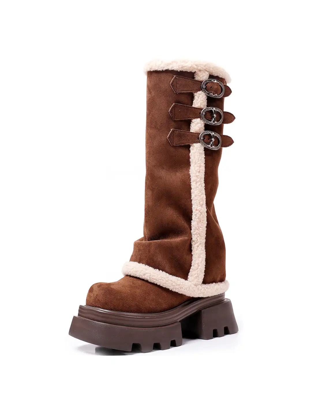 PINJIAHUI | Faux Fur Lined Suede Platform Boots