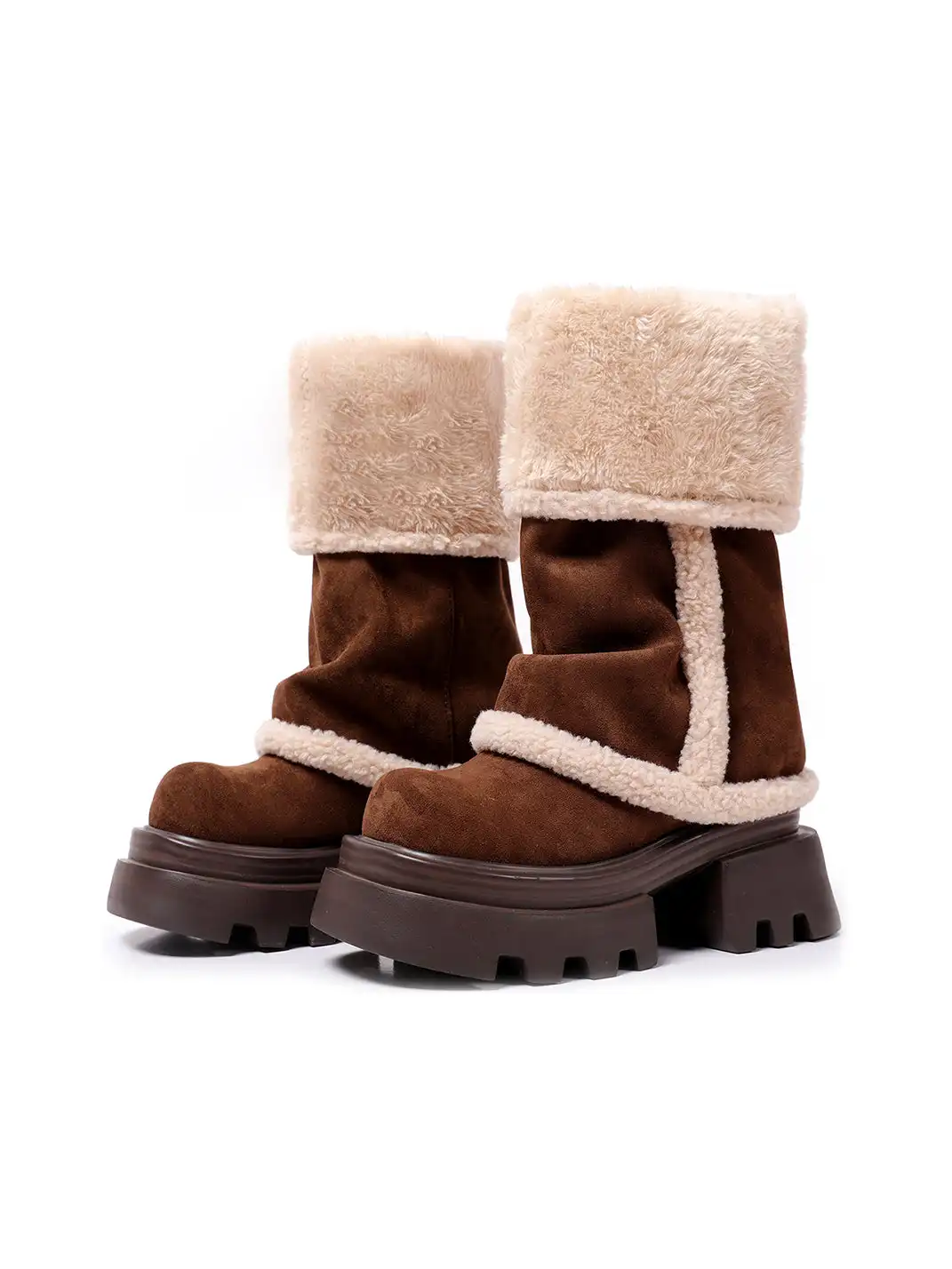 PINJIAHUI | Faux Fur Lined Suede Platform Boots
